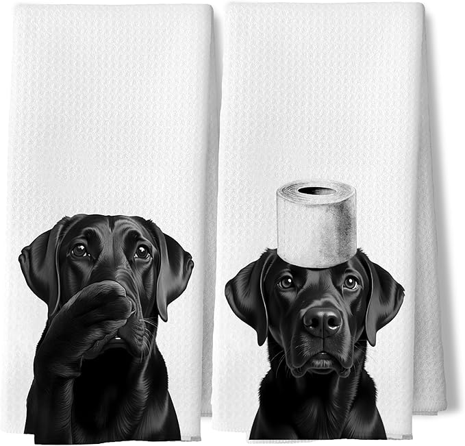 Funny Black Labrador Retriever Dog Kitchen Hand Towels for Bathroom Decor Set of 2,Black Lab Dog Mom Gifts,16x24 Inches