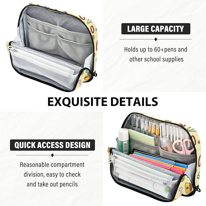 Pencil Case Large Capacity Pencil Pouch with Zipper | Portable Pen Bag Organizer Standing Makeup Bag for Office Women Men Pet Supplies