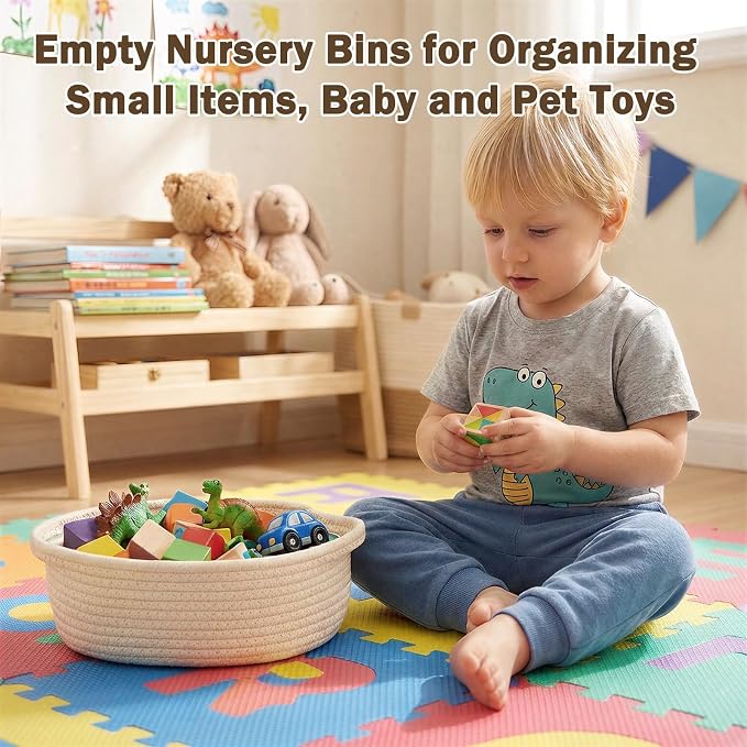 Basket for Gifts Empty, Small Woven Basket with Bags and Ribbons, Baby Toy Baskets with Handles, Wicker Storage Bin for Baby Showers or Pet Toy (Creamy White, 1 Pack (12"x 8"x 3.74"))