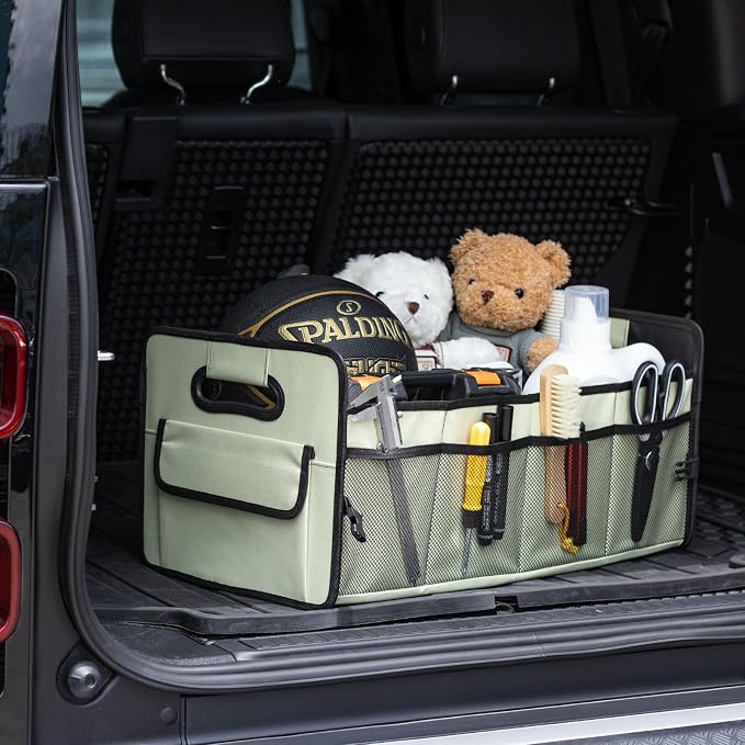 Car Trunk Organizer, Collapsible Car Organizers and Storage Light Green | Sturdy, Large Capacity, Clean Decor, Multi Compartment Container Box, Adjustable Car Accessories for SUV Sedan Truck