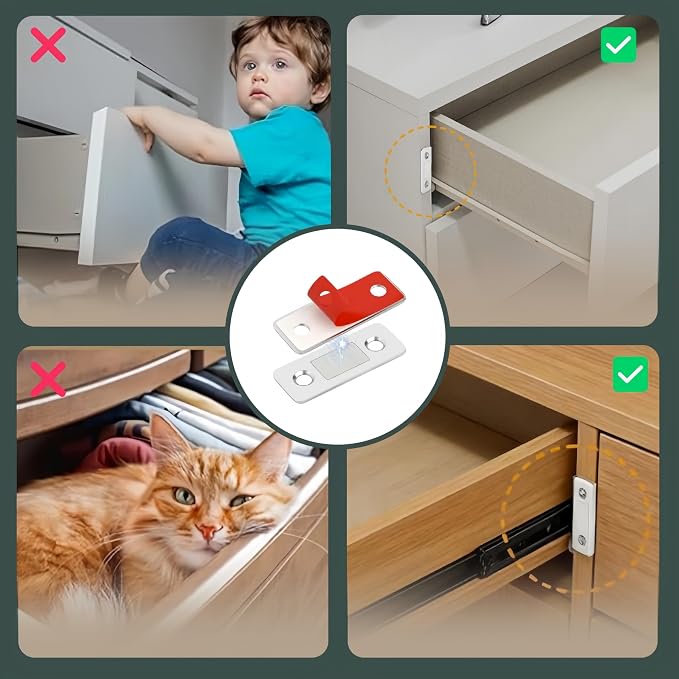 8-Pack Ultra-Thin Magnetic Cabinet Catch No-Drill Strong Adhesive Latch