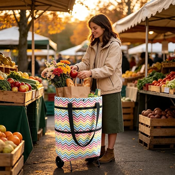 Rolling Shopping Bag - Heavy Duty Tote, Portable Cart | Heavy Duty Rolling Tote - Compact Shopping Cart Bag, Portable Carrier for Market Travel Laundry Camping Pet Storage