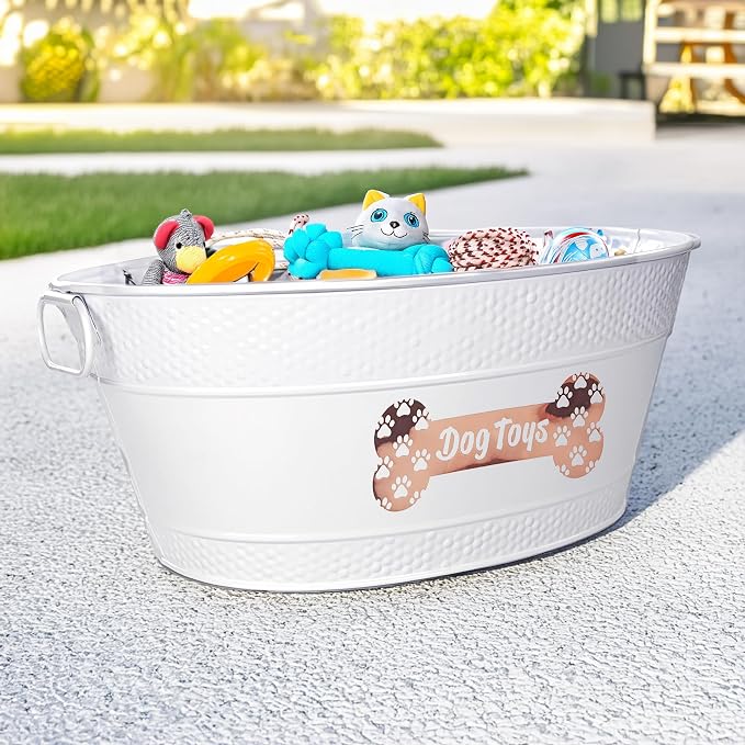 BREKX White Metal Pet Storage & Dog Toy Bin w/ Handles, Indestructible