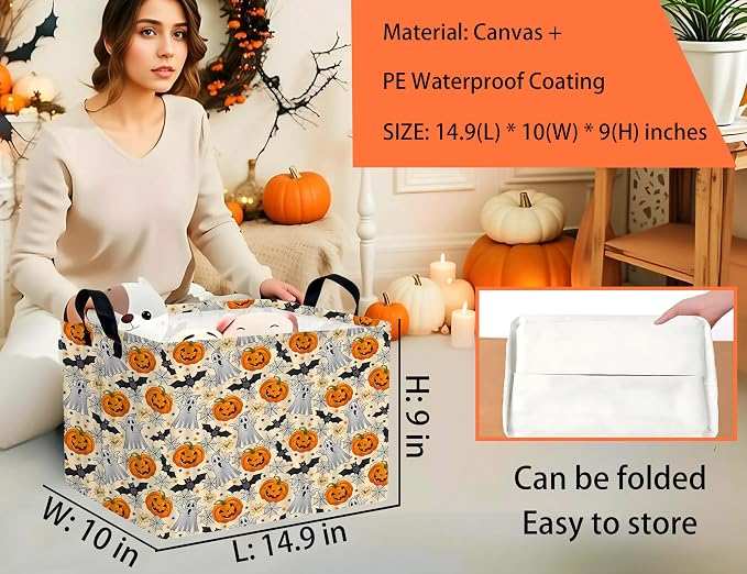 Large Halloween Themed Candy Gift Boo Basket for Kids Baby Personalized Adults Storage Bin Fall Decor(Boo Bat Pumpkin Spooky)