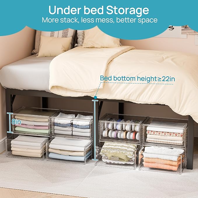 Vtopmart 2 Pack Large Clear Stackable Storage Drawers for Closet, 23QT | Easily Assemble Plastic Closet Storage Bins, Dust-Proof UnderBed Organizer for Clothing Underwear T-shirt Organization