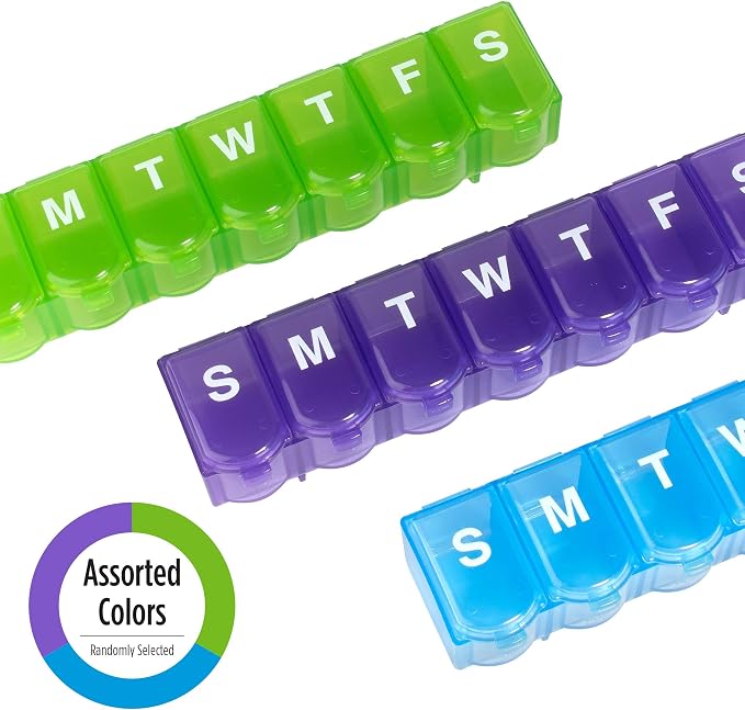 EZY DOSE Weekly (7-Day) Pill Case, Medicine Planner, Vitamin Organizer Box, Large Push N' Pop Open Compartments, Convenient and Easy to Use, Color May Vary, BPA Free | Vitamin & Prescription Medicine Case, Push N' Pop Open Compartments, Convenient & Ea...