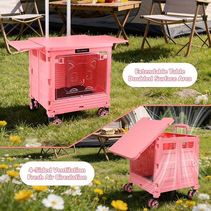 Pet Stroller, Dog & Cat Stroller for All-Season, Lightweight Foldable Carrier with 360° Front Wheels, Adjustable Handle, Breathable Hole Basket for Home Outdoor Travel Shopping (Pink)