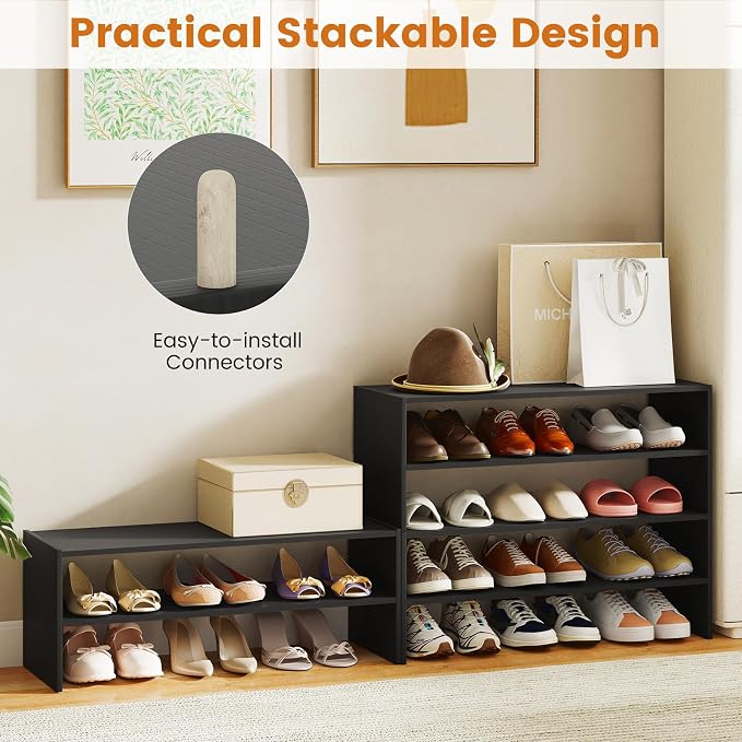 COSTWAY 6-Tier Shoe Rack, Extra Wide Shoe Shelf Organizer | Stackable Design, 31" Freestanding Adjustable Storage Shoe Stand for Small Space Entryway Hallway Closet (2,Black)