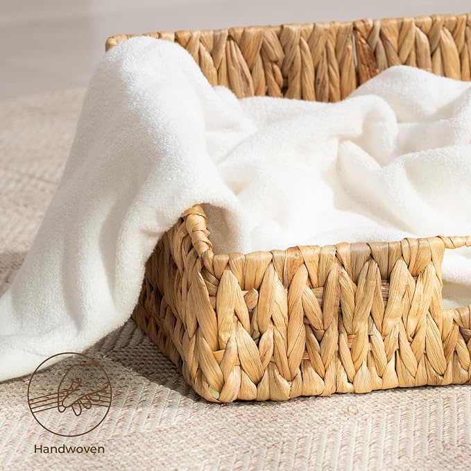 StorageWorks Pantry Baskets for Organizing, Hyacinth Storage Baskets,2-Pack | Pantry Organizers and Storage with Built-in Handles, Wicker Storage Baskets for Shelves, Wicker Baskets for Organizing
