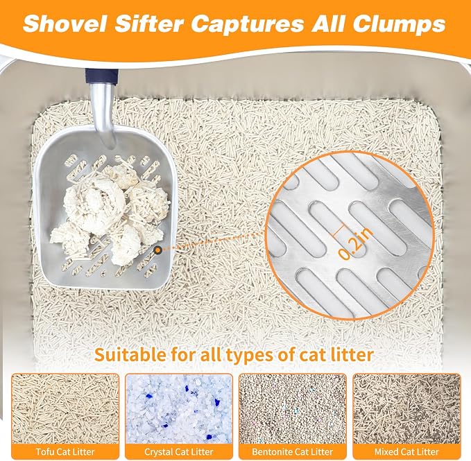 Metal Cat Litter Scoop with Holder, Stainless Steel Caddy, Blue | Heavy-Duty Aluminum Scoop, Stainless Steel Holder, Blue Grip, Removable Base, 12 x 4 x 1.5 in Scoop, 8.5 x 3 x 5.5 in Caddy