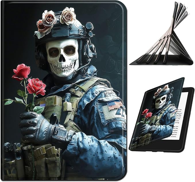 Case for Samsung Galaxy Tab A8 10.5" 2022 Model (SM-X200/X205/X207) | Slim Leather Smart Cover with Multi-Angle Anti-Slip Stand [Auto Wake/Sleep] Shell for Women Men - Skull Man Flower