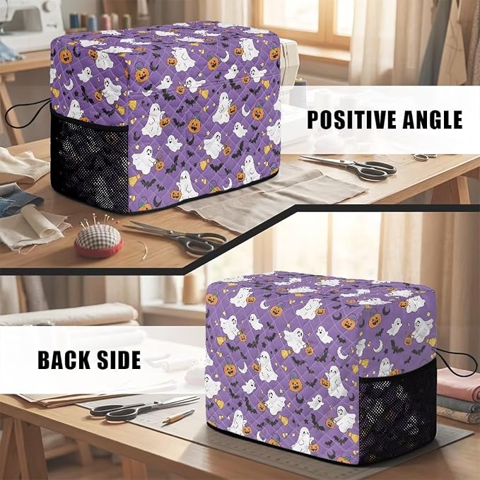 Sewing Machine Cover Polyester Febric Halloween Ghost Pumpkin | Dust Pet Hair Protection,Quilting Design,Fits Standard Singer,Brother Janome Machines,Protecting Decorating Your Sewing Space