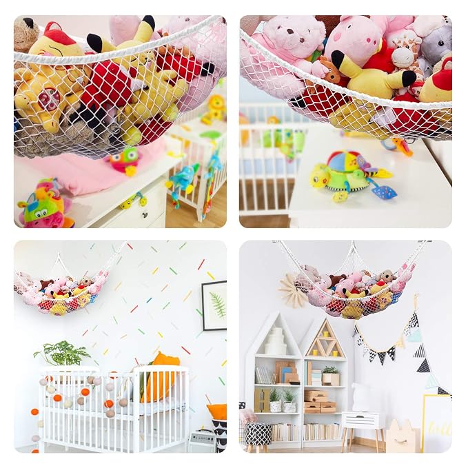 Stuffed Animal Hammock, Toy Hammock Storage Net, LXUNYI Mesh Toy Net Holder Jumbo Wall Corner Giant Baby Kids Children Stuff animals Hammocks Net Organizer for Bedroom (White, 84 inch)