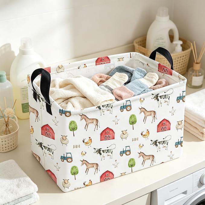 Essme Rectangular Farm Basket,Cute Storage Bins with Handles for Room Decor,Shelf Basket.(Farm)