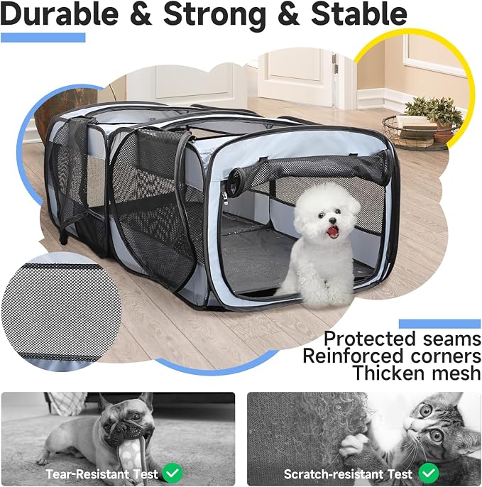 2-in-1 Dog Playpen, 58''Pop Up Cat Puppy Pet Playpen Indoor/Outdoor Cats Enclosed, Cat Dog Tent Crate Cage Kennel, Portable Playpen for Kitten, Small Animals Play Pen(No Divider, Unified Space)