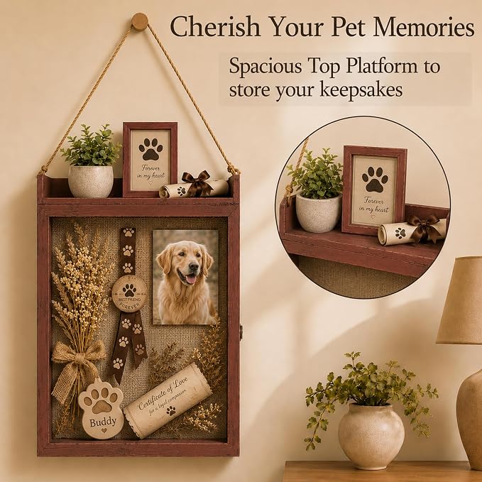 11x16 Pet Memorial Shadow Box Frame with Shelves, Brown