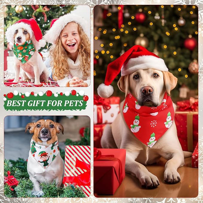 Abbylike 50 Pcs Christmas Dog Bandanas Bulk, Snowman Reindeer Santa