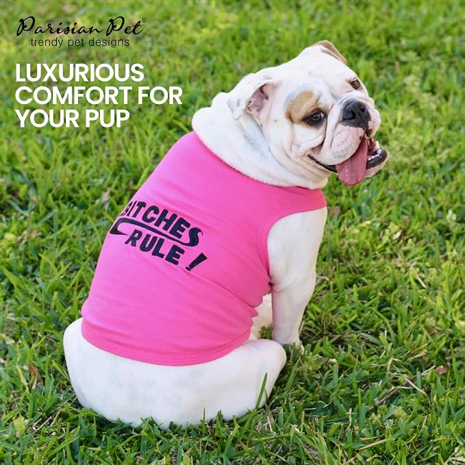 Parisian Pet Dog Shirt – 100% Cotton Shirts for Medium Dogs – Pink Sleeveless Puppy Clothes – Lightweight and Breathable Pet Apparel – Bitches Rule Girl Dog Clothes - Stretchy T Shirts for Dogs