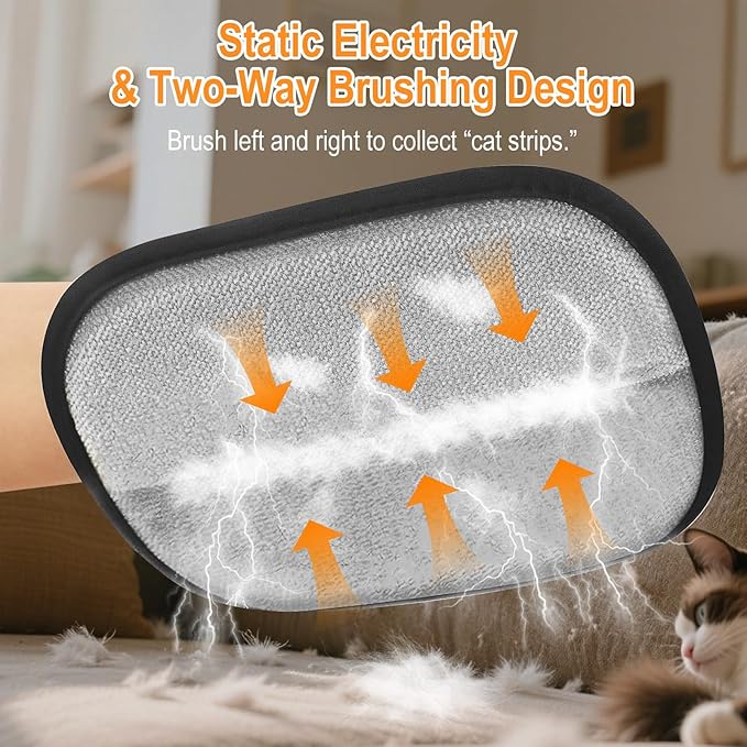 Pet Hair Removal Glove,Five Finger Reusable Cat Dog Hair Remover Electrostatic Gloves,Double Sided Grooming Mitt for Couch, Bed, Furniture, Carpet, Curtain, Clothes 2Pcs