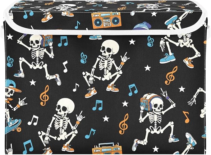 Dance Skeleton Storage Bins with Lids Closet Bedroom 40L Fabric Bin | Decorative Storage Boxes, Foldable & Stackable, Dust-Proof Flip Top, Reinforced Handles, For Home & Dorm, Clothes & Toy Box