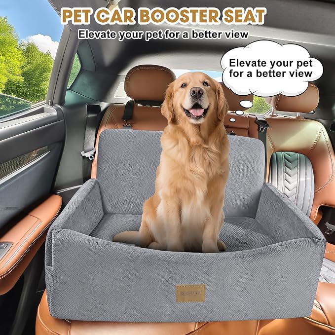 JOEJOY Dog Car Seat for Large Medium Sized Dogs Under 55 lbs, Dog Booster Seat for 2 Small Dogs with Detachable Washable Cover, Memory Foam Pet Car Seat with 2 Safety Belts and Storage Pockets