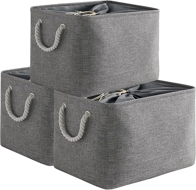 Storage Basket for Organizing - 16x12x12 inch 3 Pack Fabric Storage Cubes, Cube Storage Bin for Shelves Closet Organizer Cloth Gift Toy (Grey)