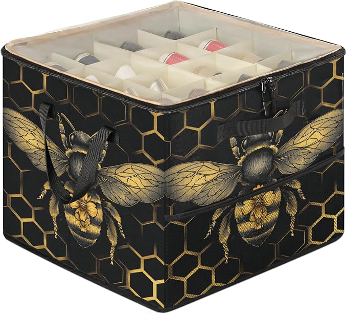 TropicalLife Wildlife Bee Shoe Organizer for Closet | Geometric Honeycomb Foldable Shoe Storage Organizer Box Bin with Adjustable Dividers and Clear Cover, Fits up to 16-32 Pairs
