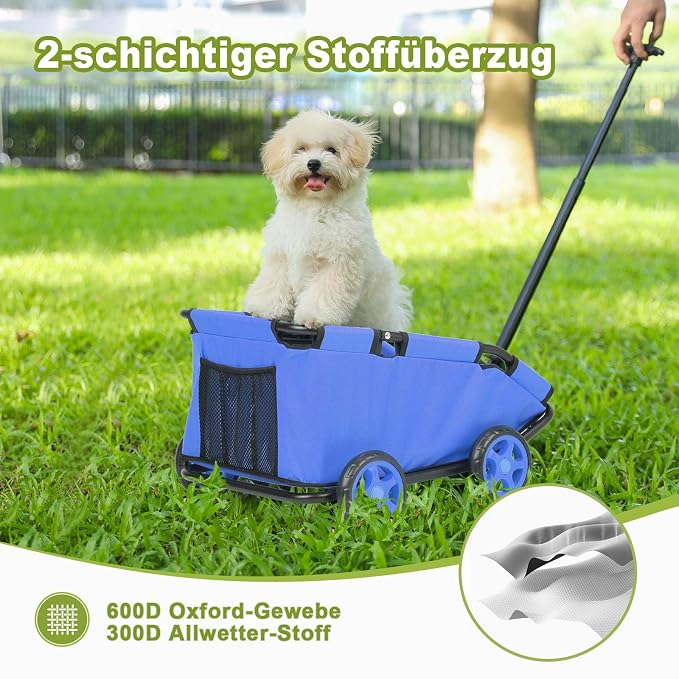 Mini Dog Strollers for Mini Pets, Foldable Multifunctional Shopping Carts with Extendable Pull Handle, Doggie Wagon Built-in Cushion and Safety Rope with Storage Bag (Blue)