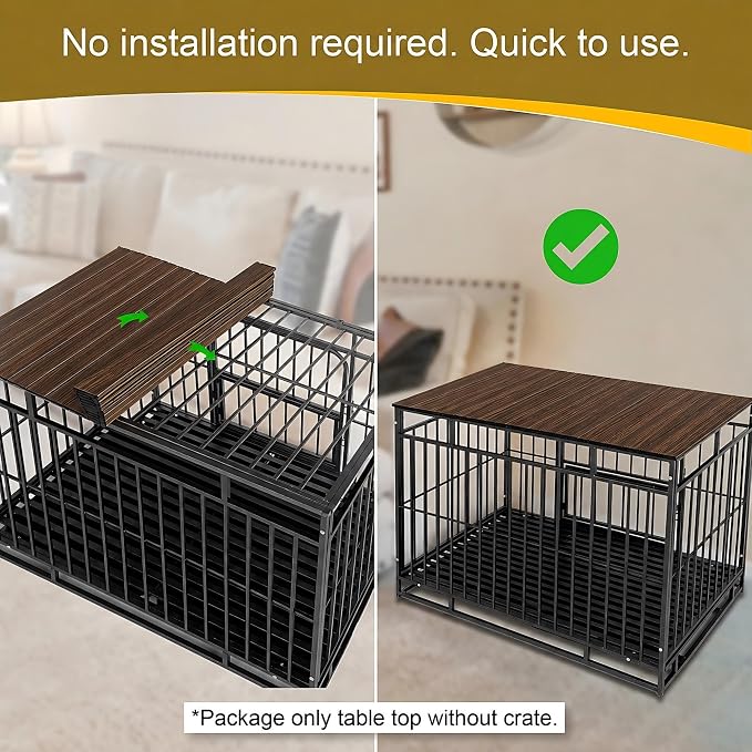 Dog Crate Topper with Magnets for 48 Inch Crate - Aluminum Foldable Dog Kennel Topper Decorative Storage Pet Crate Table Rustic Brown (Only Topper)