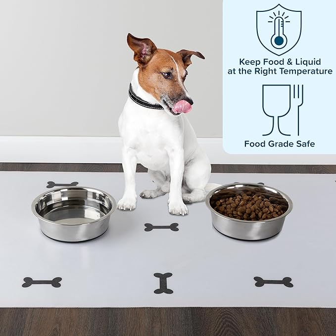Set of 2 Stainless Steel Dog Bowls - 64oz/8 Cups Food and Water Bowls for Dogs and Cats - Non Slip Metal Pet Dishes for Medium to Large Sized Pets - Puppy Essentials by PETMAKER