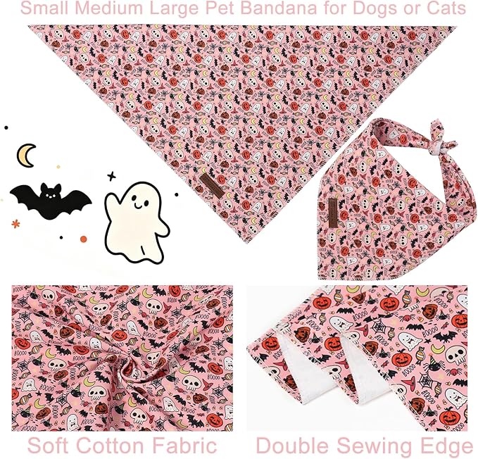 Halloween Dog Bandana, UP URARA PUP Puppy Bandana for Small,Medium Dog, Comfortable Cotton Triangle Bid Scarf Dog, Pet Kerchief for Girl Boy Dogs or Cats, Fancy Fall Classic Dog Bid Scarf