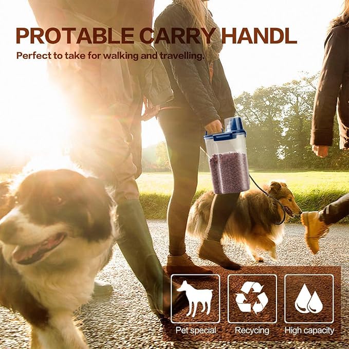 TIOVERY Upgraded Dog Food Storage Container Small, Cat Food Container Airtight, Pet Food Container Dispenser with Pour Spout, Measuring Cup and 4 Seal Buckles for Dogs, Cats, Birds (Blue)
