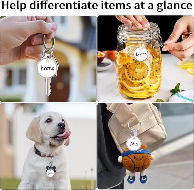 55 Pack Key Tags with Ring, 1 Inch Round Paper Key Tags – Writable White Keychain Tags with Metal Edge, Bulk Key Identification Tags