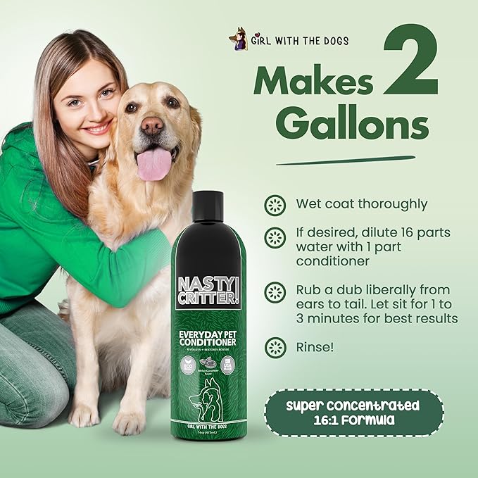 Nasty Critter! by Girl With The Dogs - Made in USA - Everyday Deep Cleaning Dog Conditioner for 8 Weeks and Up, 16 oz