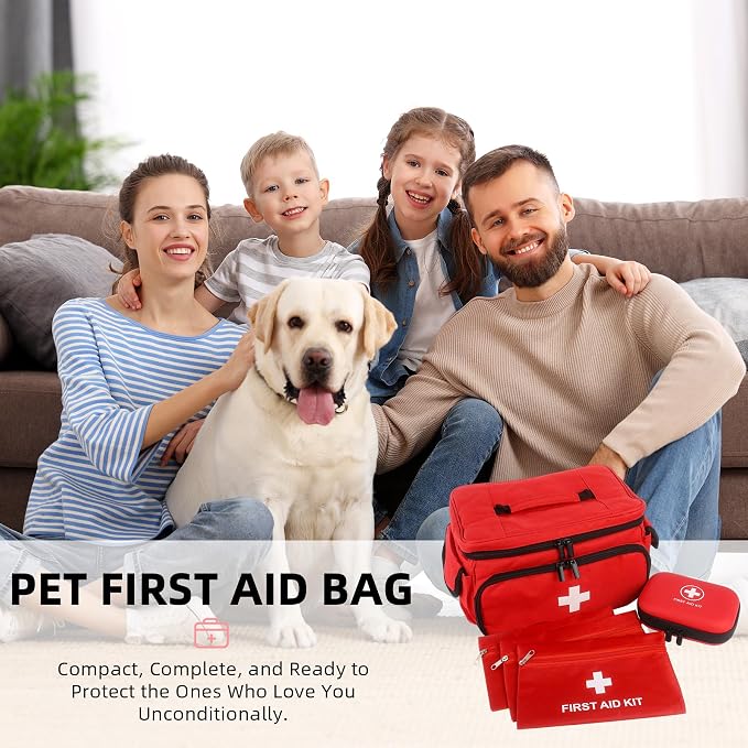 First Aid Bag Empty, 5-Set with Large Medical Organizer, 3 Portable Pouches & Hanging Bag for Home Car Travel Camping Office School Outdoor Adventure Medical Supplies,Pet First Aid Kits (Red)