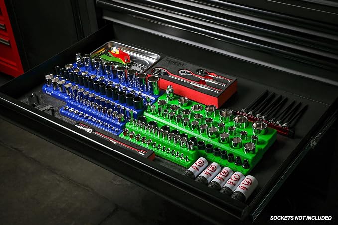 ARES 60037 3-Pc 1/4,3/8,1/2-In Red/Green SAE Magnetic Socket Organizer | Part No. 60037; Includes 1/4 in, 3/8 in, 1/2 in Socket Holders