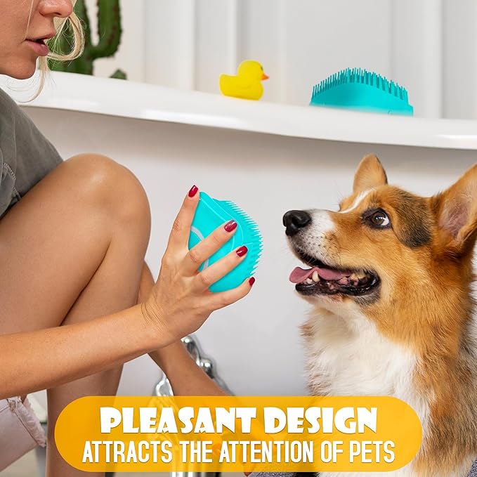 2 Pcs Dog Brush for Bathing - Dog Shampoo Brush Scrubber with Soap Dispenser and Soft Silicone Bristles, Press-to-Dispense Lather, Easy Rinse - for Bathing, Exfoliating & Massage, Home & Travel Use