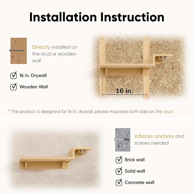 FUKUMARU Cat Wall Shelves, Food Station with 2 Steps | 3 in 1 Cats Walls Furniture Set, Birch Plywood Perch, Suitable for Kitten Play, Nap, Eat, DIY Wall Jungle Gym