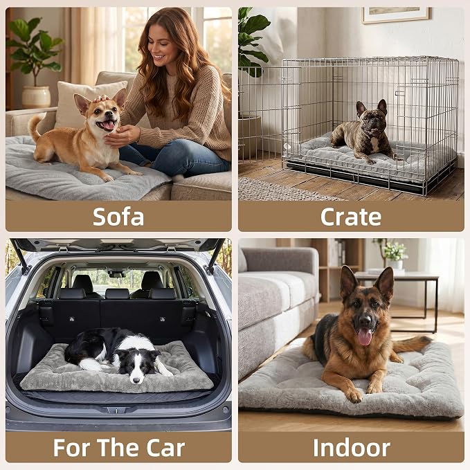 Dog Bed 22" for Metal Crate Pad, Washable Kennel Mat for Small Puppy & Cats | Soft faux rabbit fur, non-slip,machine wash/dry, plush cushioning, for crates, floors & travel, multiple sizes for all breeds