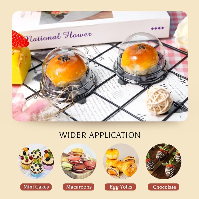 NPLUX 100 Pack Black Mini Individual Cupcake Containers with Clear Lids | 100 clear PET Cupcake Boxes,2.8x2 IN,Desk Pet,Mini Cupcake Holder, for Bakeries, Large parties, and Bulk Chocolate Treat Prep