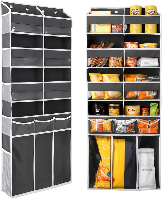 Extra Large Over The Door Organizer with Clear Pockets - 8 Compartments & XL Bottom Storage, Heavy-Duty Hanging Organizer for Bathroom, Bedroom, Closet (57 Inch Height).