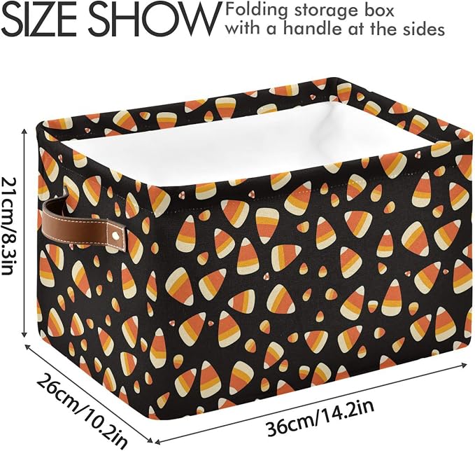 Wamika Halloween Corn Candy Storage Basket with Waterproof Liner and PU Handles Trick or Treat Black Storage Bins Boxes 14.2" Collapsible Decorative Organizer Baskets for Bedroom Closet Office 2 Pack