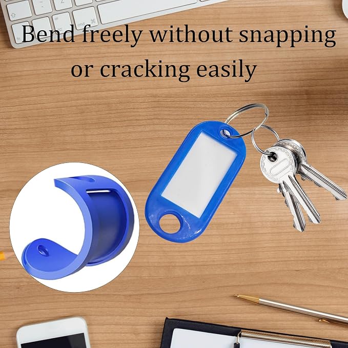 40Pcs Plastic Key Tags with Split Rings, Writable Label Window, Office, Luggage, Name & Number Organization, Key Label Holders(Blue)