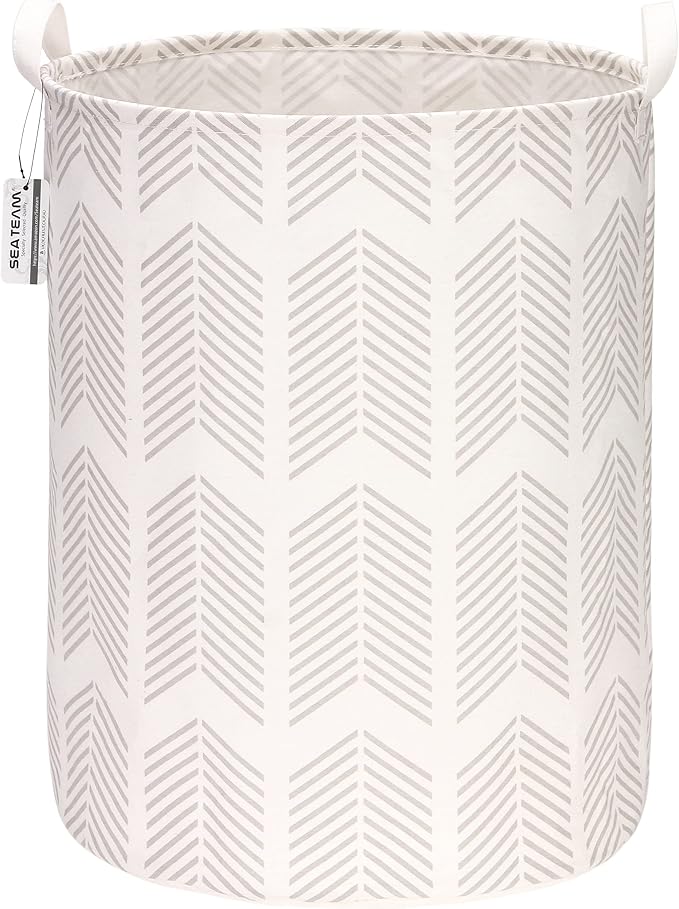 Sea Team Large Canvas Laundry Basket with Handles, Gray Fishbones | Collapsible Fabric Laundry Hamper, Closet Shelf Organizers, Containers for Clothing, Blankets, Toys, Bedding, 19.7 x 15.7”