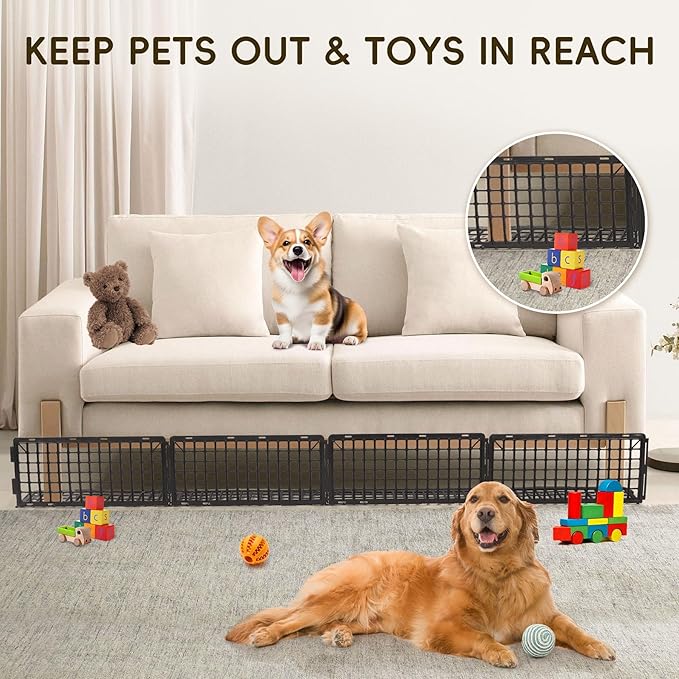 8 Pack Under Bed Blockers for Pets – Easy to Install Black Plastic Under Couch Blocker (6.5" H X 14.5" L) – Prevents Dogs, Cats, Toys from Getting Under Sofa or Furniture