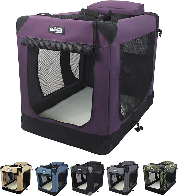 EliteField 3-Door Soft Dog Crate with Bed & Carrying Bag (2-Year Warranty) | 3 Mesh Doors, Steel Frame, Removable & Washable Crate Cover and Bed Cover, Storage Pockets, Indoor/Outdoor, Foldable