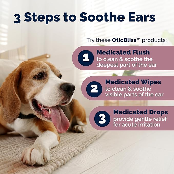 Vetnique Oticbliss Cat & Dog Ear Wipes - Dog Ear Infection Wipes or Dog Ear Cleaner Wipes for Dirty, Waxy, Smelly Ears, Odor Control with Aloe Vera & Salicylic Acid (Medicated Ear Wipes (50ct))