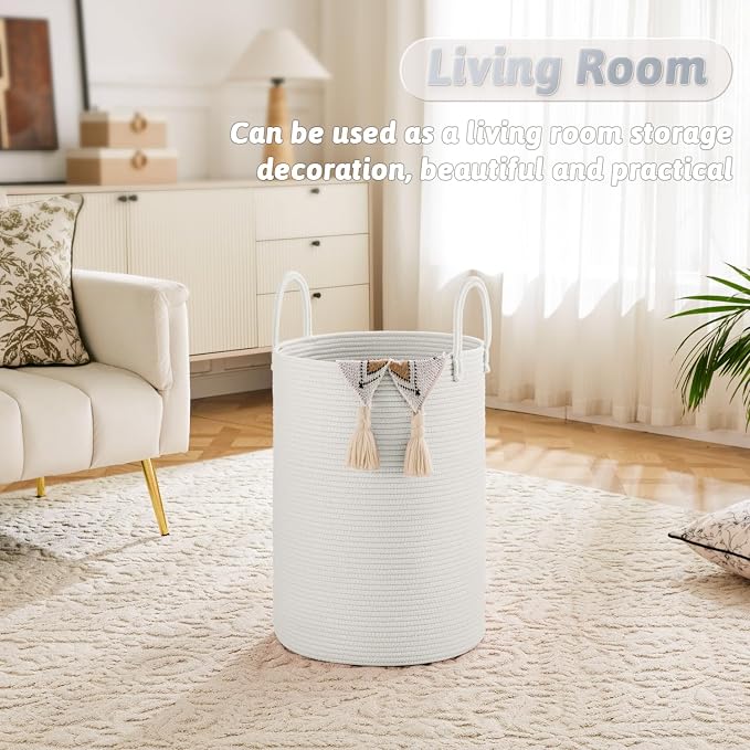 Artfeel Laundry Basket,Woven Cotton Rope Laundry Hamper,40L for Decorative Storage of Dirty Clothes,Toys and Blankets in Bathroom,Baby Room and Living Room