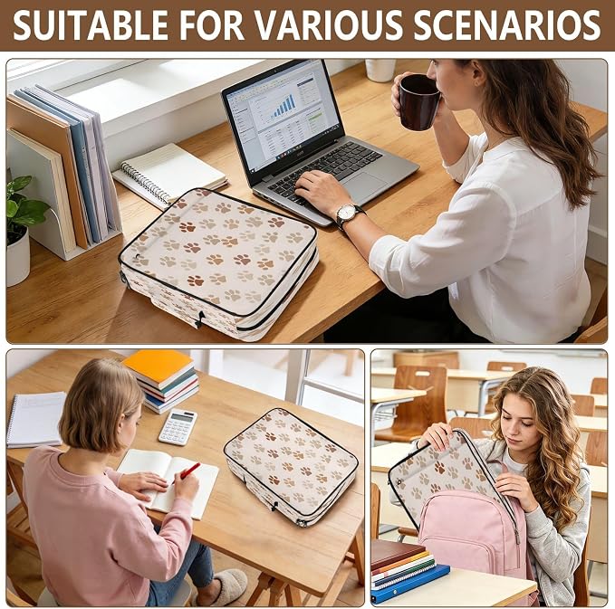 SUABO Pet Paw Expanding File Folder Binder Bag | Accordion File Organizer with Zipper & Labels, 3 Ring Binder, Multi Pockets for Office School Home Portable Lightweight