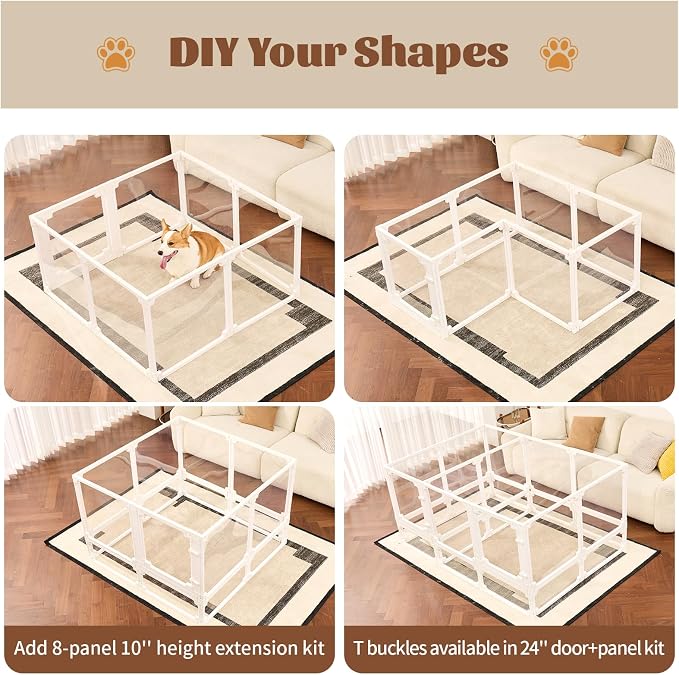 Dog Playpen, Expandable & Stackable Acrylic Dog Play Pen (White, 10", 2 Panels)